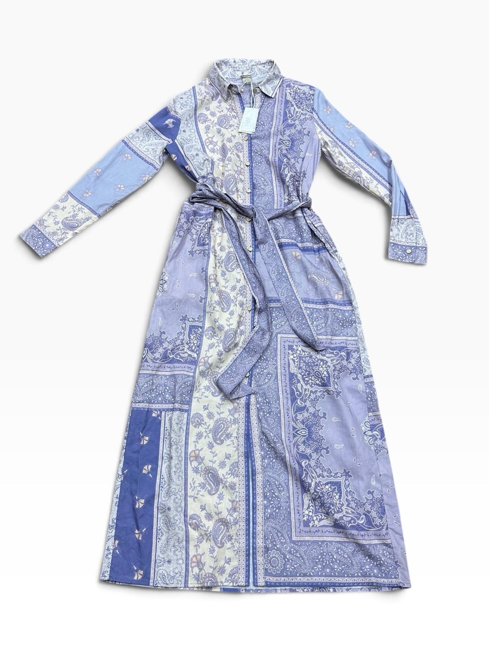 NWT Magaschoni Lavender and Cream Paisley Maxi Shirt Dress XS